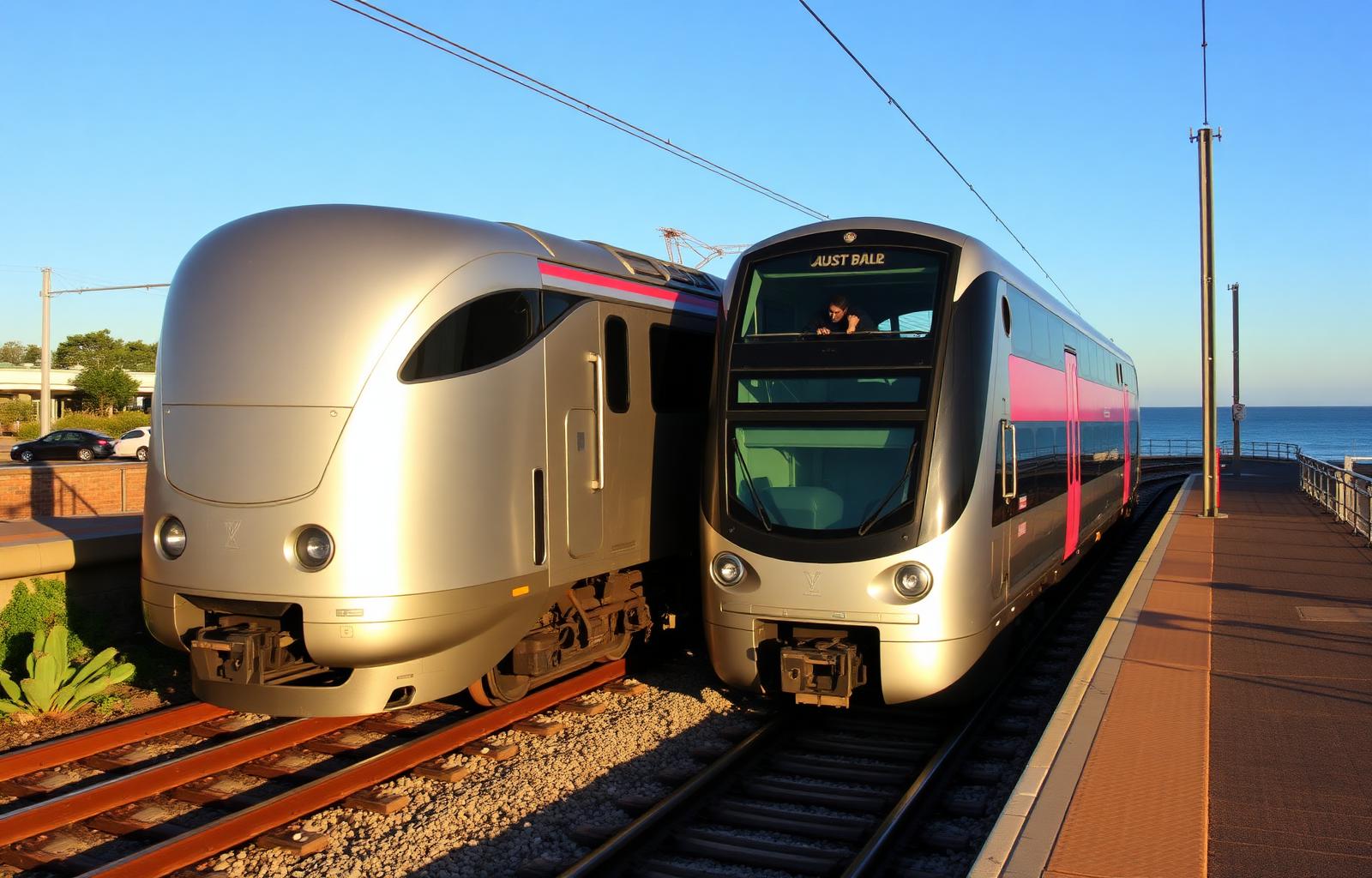 Modern Mariyung-style intercity train at a coastal station